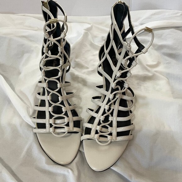 Calvin Klein Women's Neah Caged Sandals White Gladiator Size 9.5 M Excellent Con - Picture 2 of 16